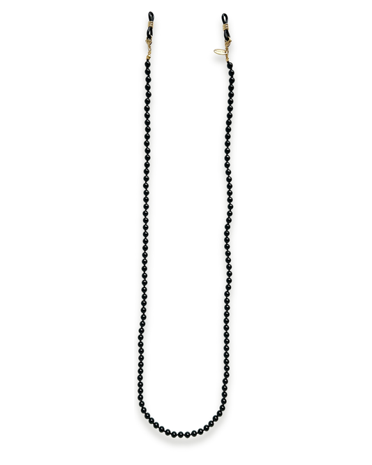 Black Swarovski pearl hand knotted eyeglass chain.