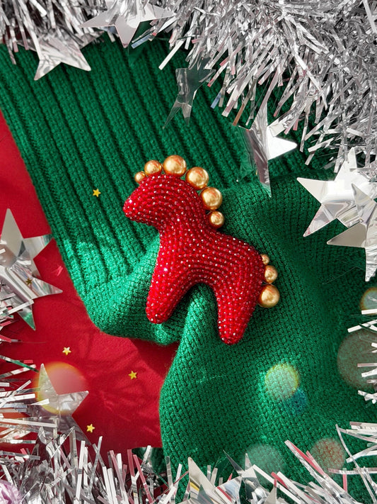 Little cute horse beaded brooch, handmade with red crystal beads and Swarovski crystal pearls. Size 6x6 cm. A perfect gift for horse lovers. And a symbol of the Year 2026.